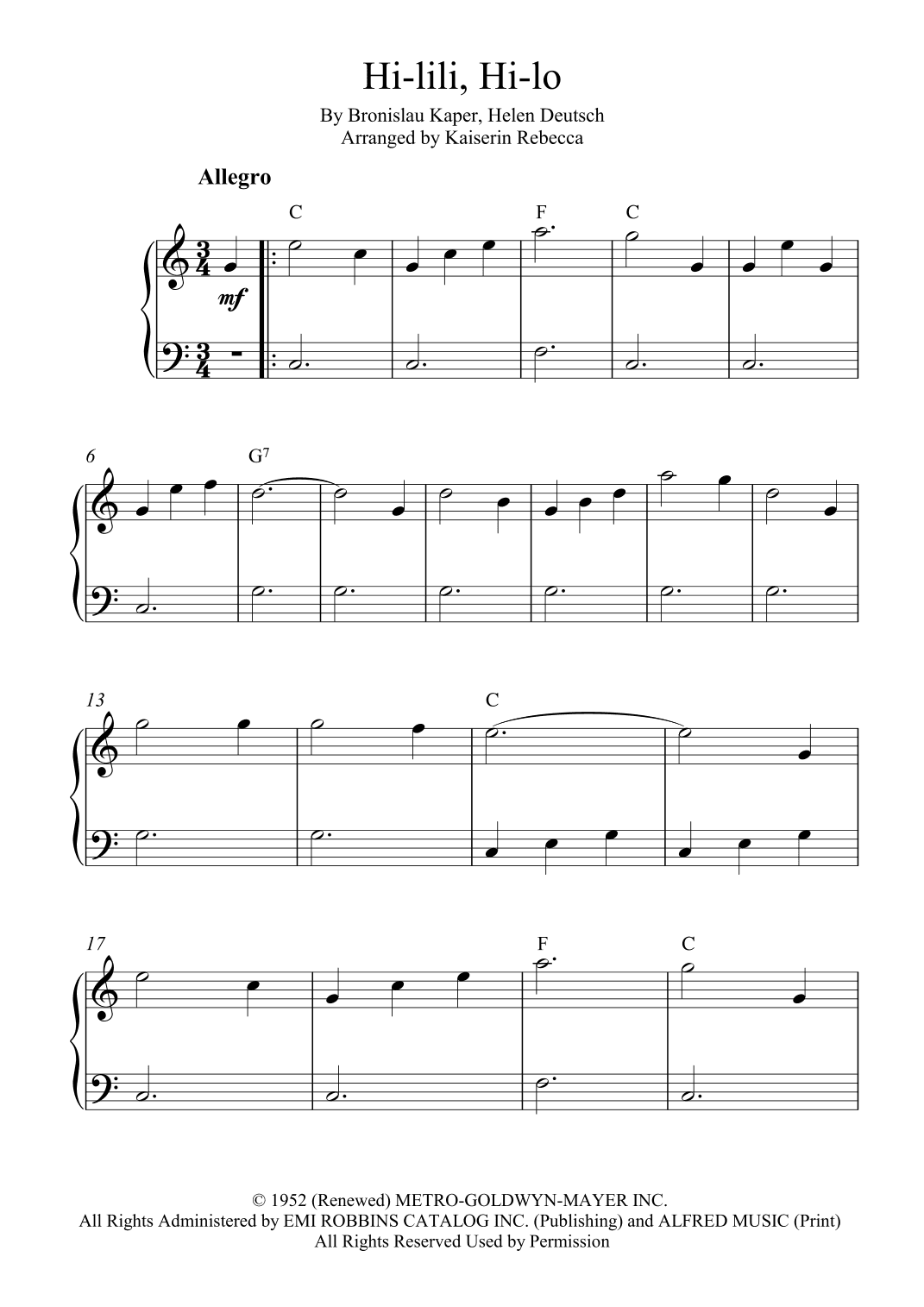 Hi-lili, Hi-lo (arr. Kaiserin Rebecca)