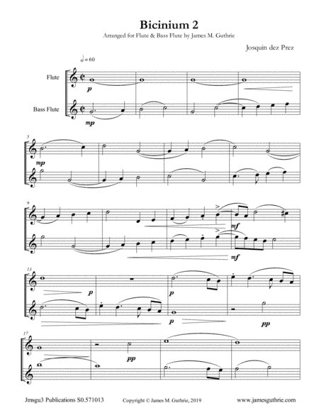 Josquin: Bicinium 2 for Flute & Bass Flute (arr. James M. Guthrie)