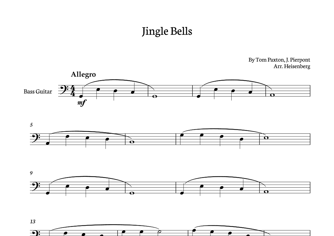 Jingle Bells for Bass (arr. Heisenberg)