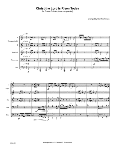 CHRIST THE LORD IS RISEN TODAY for BRASS QUINTET (arr. Glen Poehlmann)