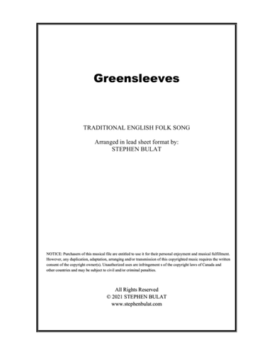 Greensleeves (English Traditional) - Lead sheet (key of C#m) (arr. Stephen Bulat)
