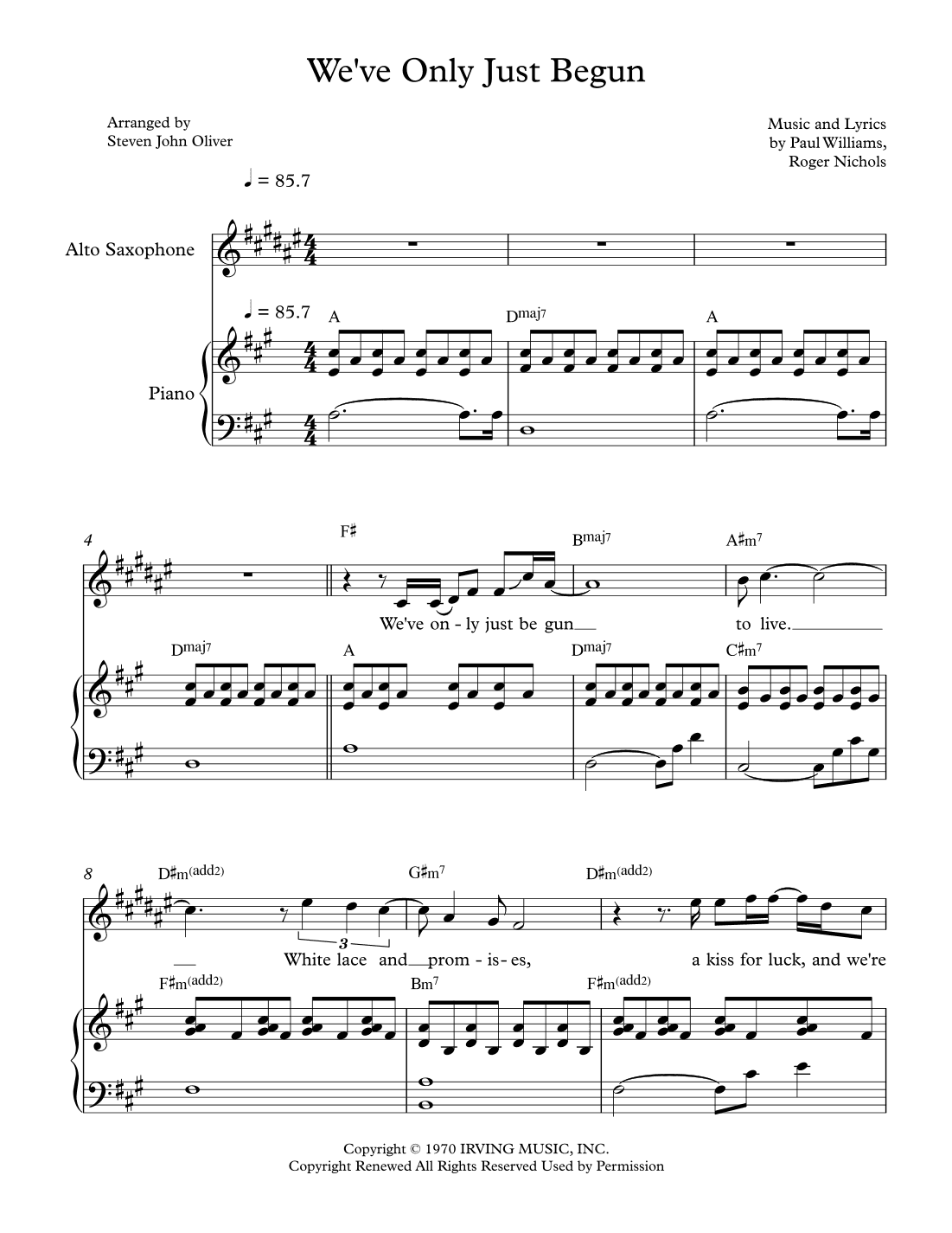 We've Only Just Begun (arr. Steven John Oliver)