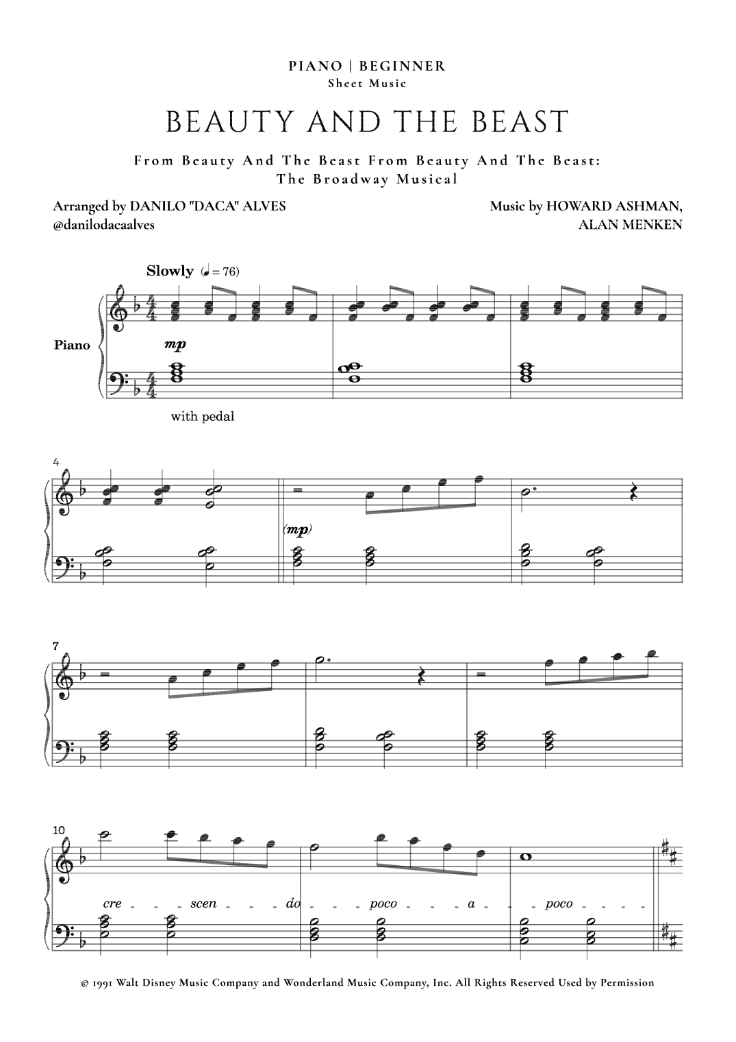 Beauty And The Beast (arr. Danilo "Daca" Alves)