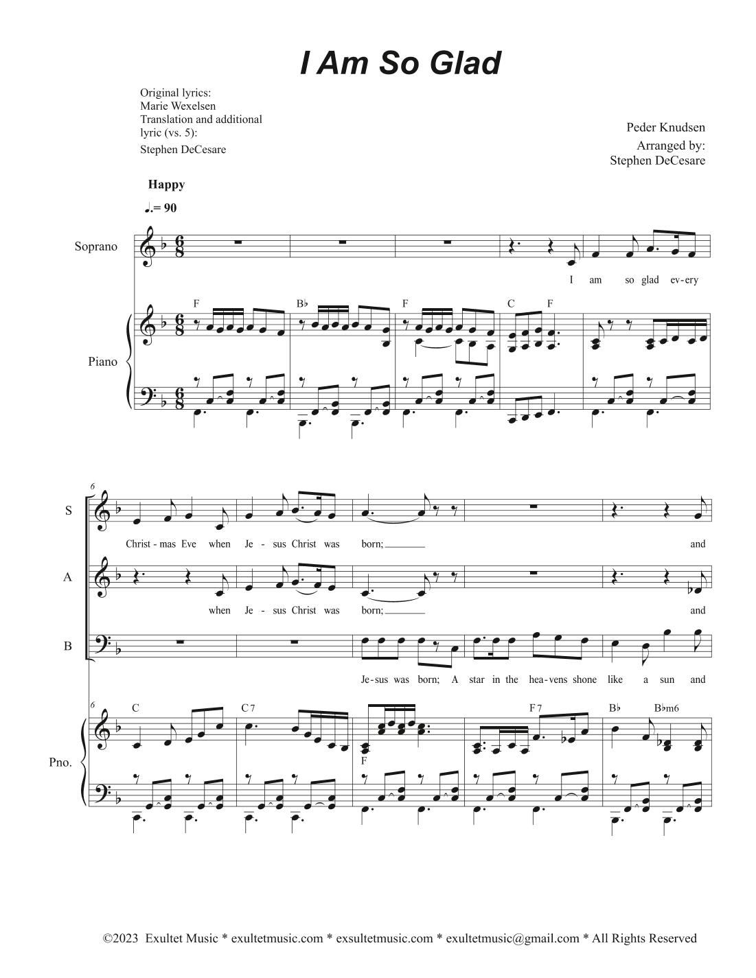 I Am So Glad (SAB) (arr. Stephen DeCesare)