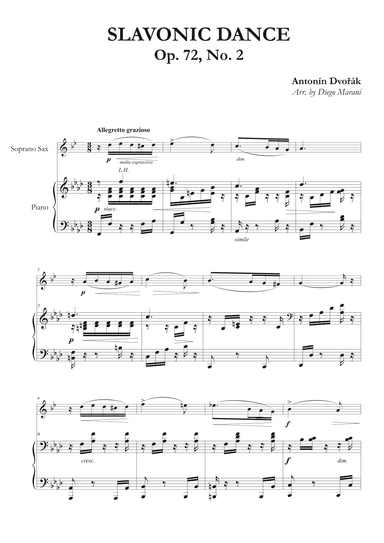 Slavonic Dance Op. 72 No. 2 for Soprano Saxophone and Piano (arr. Diego Marani)