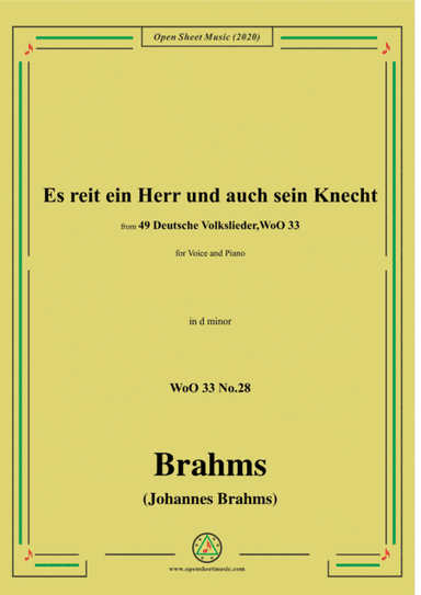 Brahms-Es reit ein Herr und auch sein Knecht,WoO 33 No.28,in d minor,for V&Pno (arr. MSM)