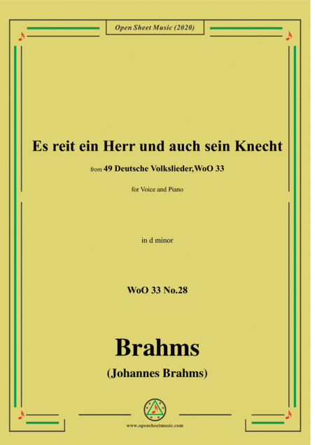 Brahms-Es reit ein Herr und auch sein Knecht,WoO 33 No.28,in d minor,for V&Pno (arr. MSM)