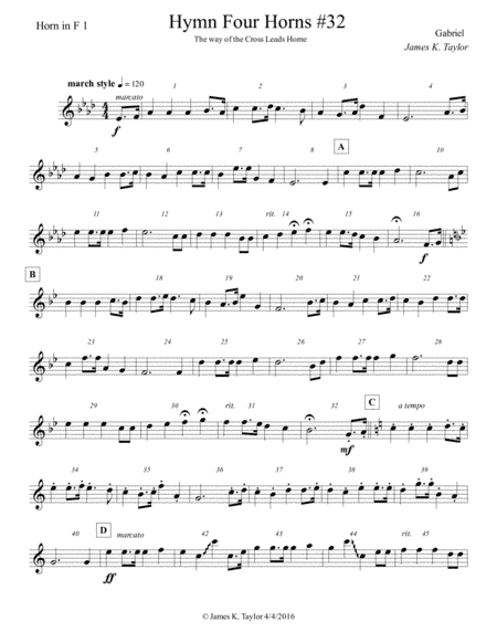 THE WAY OF THE CROSS LEADS HOME (Horn Quartet #32) (arr. James K. Taylor)