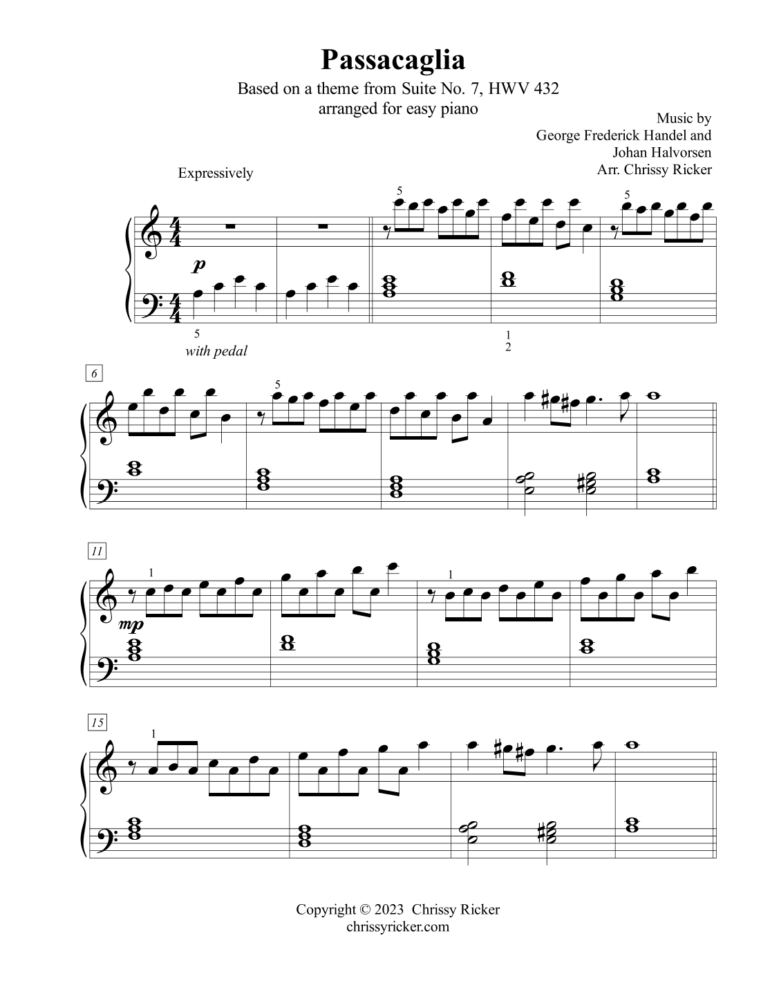 Passacaglia - easy piano (arr. Chrissy Ricker)