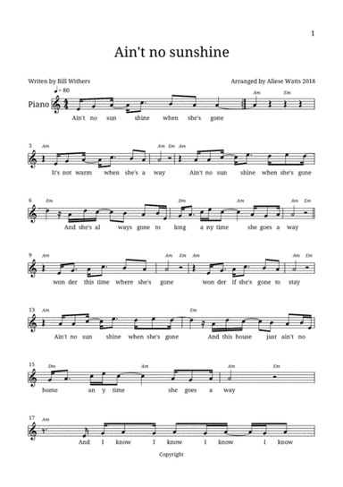 Ain't No Sunshine (arr. Aliese Watts)