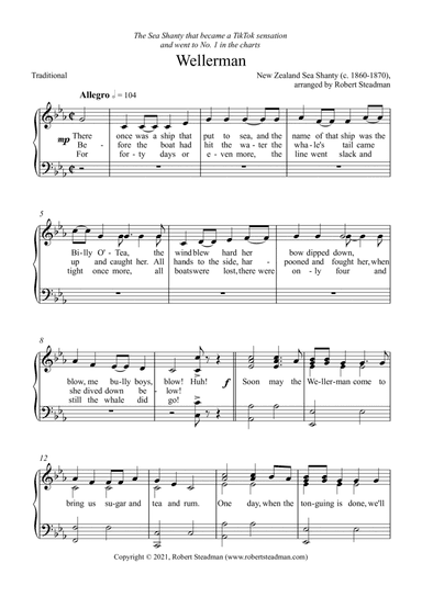 Wellerman (solo piano + lyrics) (arr. Robert Steadman)