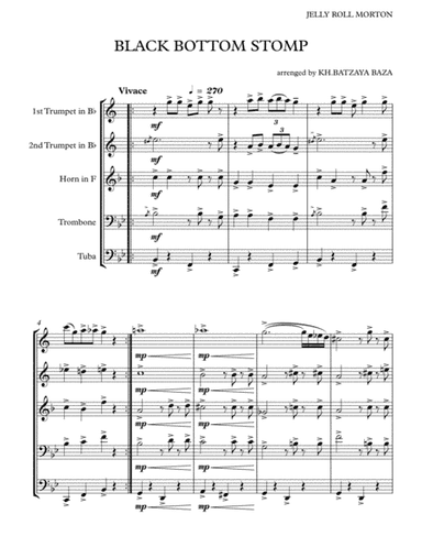 JELLY ROLL MORTON. BLACK BOTTOM STOMP . brass quintet .arrenged by KHUUSHAAN BATZAYA (arr. KHUUSHAAN BATZAYA)
