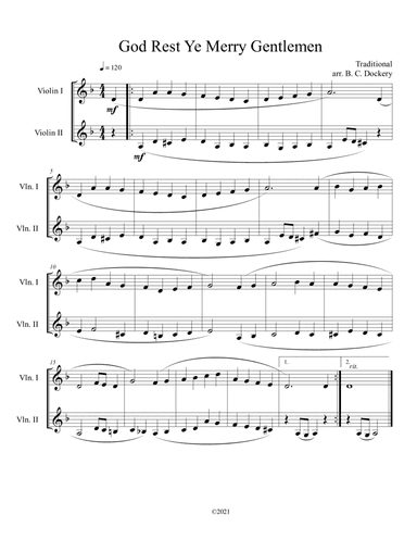 God Rest Ye Merry Gentlemen (Violin Duet) (arr. B. C. Dockery)