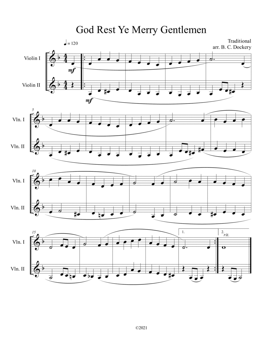 God Rest Ye Merry Gentlemen (Violin Duet) (arr. B. C. Dockery)