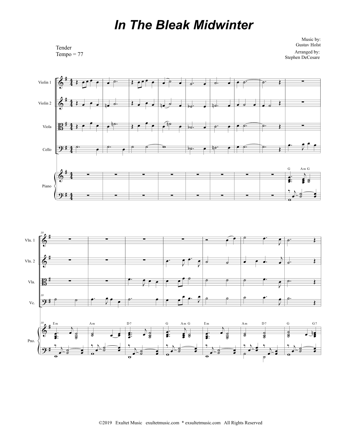 In The Bleak Midwinter (String Quartet and Piano) (arr. Stephen DeCesare)