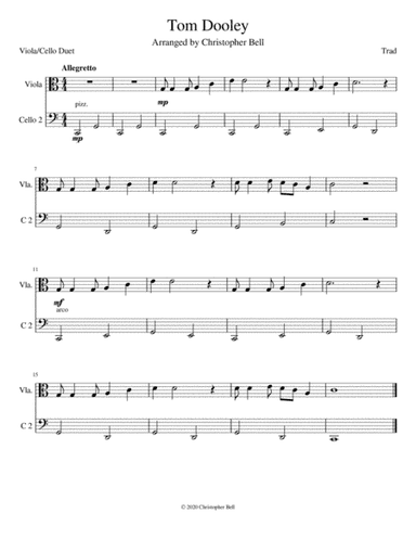 Tom Dooley - Easy Viola/Cello Duet (arr. Silent Home Records)