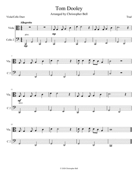 Tom Dooley - Easy Viola/Cello Duet (arr. Silent Home Records)