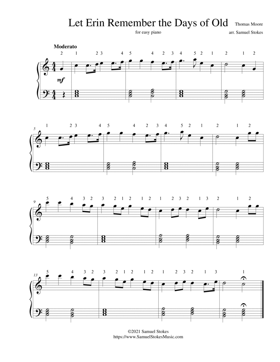 Let Erin Remember the Days of Old - for easy piano (arr. Samuel Stokes)