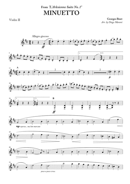 Minuetto from "L'Arlesienne Suite No. 1" for String Quartet (arr. Diego Marani)