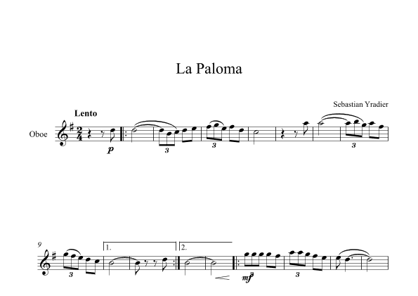 La Paloma - Sebastian Yradier (Oboe) (arr. Digital Book Music)