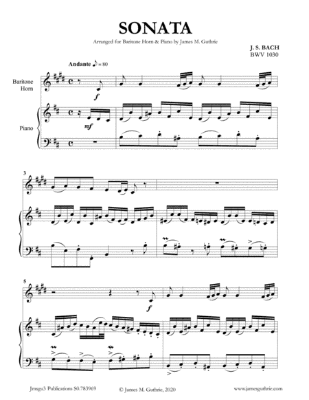 BACH: Sonata BWV 1030 for Baritone Horn & Piano (arr. James Guthrie, ASCAP)