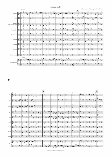 Minuet in G by Bach for Mixed Level String Orchestra (arr. David Burndrett)