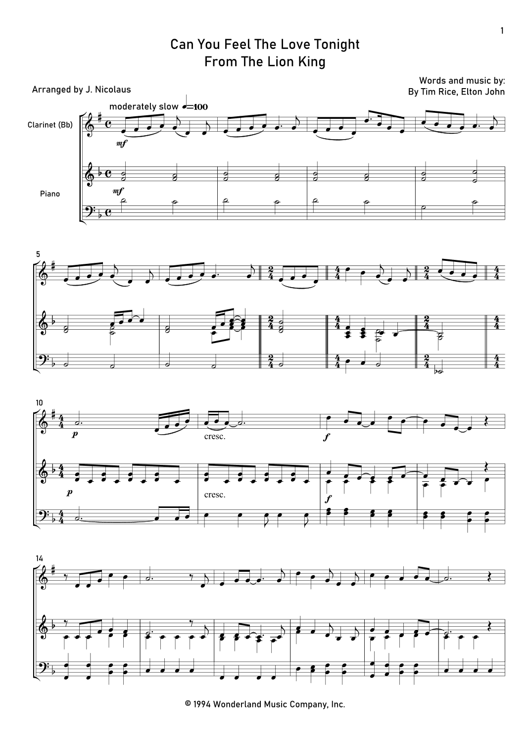 Can You Feel The Love Tonight (arr. John Nicolaus)