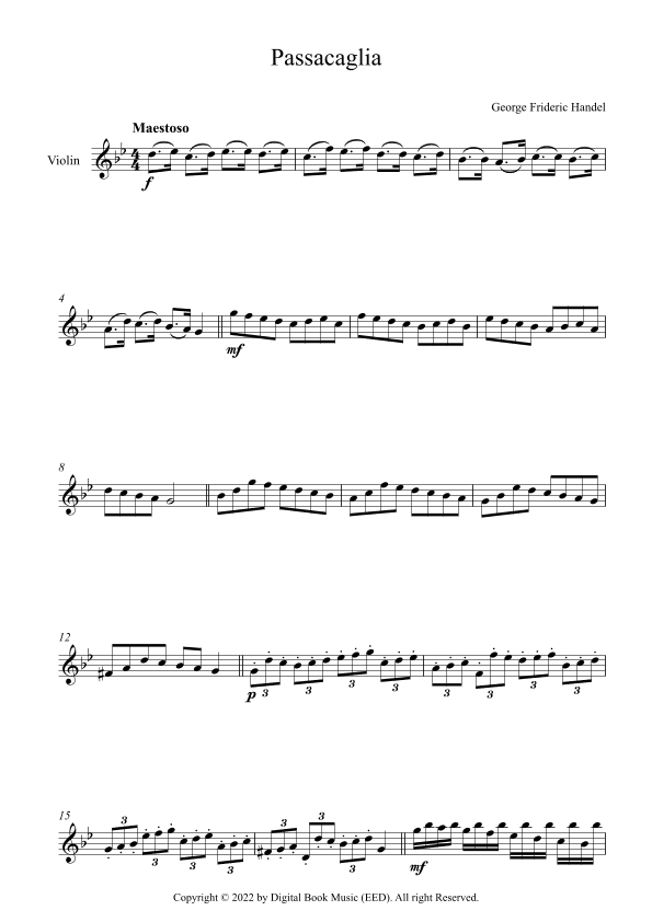 Passacaglia - George Frideric Handel (Violin) (arr. Digital Book Music)