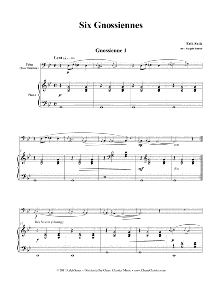 Six Gnossiennes for Tuba/Bass Trombone & Piano (arr. Ralph Sauer)