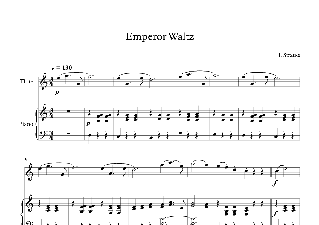 Emperor Waltz - Johann Strauss Jr. (Flute + Piano) (arr. Digital Book Music)