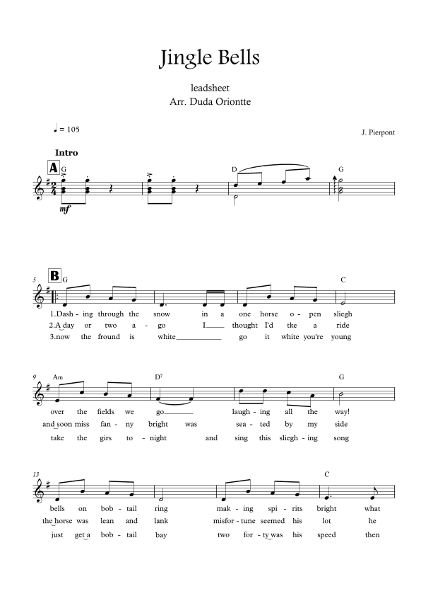 Jingle Bells (G major - leadhsheet - with lyrics) (arr. Duda Oriontte)