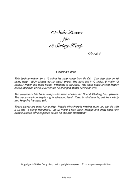 10 Solo Pieces for 12 String Harp, Book 4 (arr. Corinna Wong)