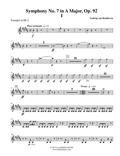 Beethoven Symphony No. 7, Movement I - Trumpet in Bb 2 (Transposed Part), Op. 92 (arr. Doug Clyde)