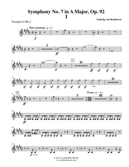 Beethoven Symphony No. 7, Movement I - Trumpet in Bb 2 (Transposed Part), Op. 92 (arr. Doug Clyde)