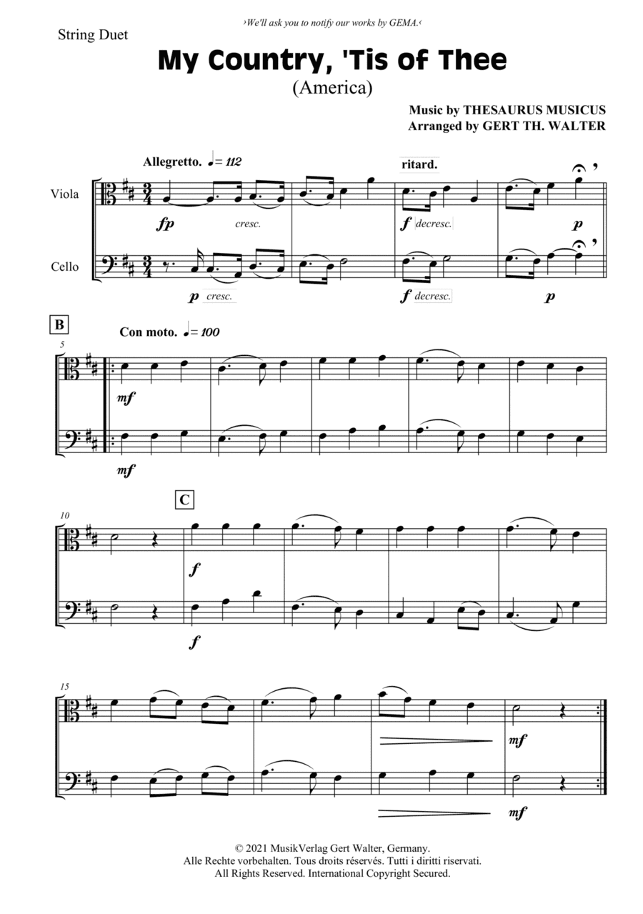 My Country, 'Tis Of Thee (America) (arr. Gert Th. Walter)
