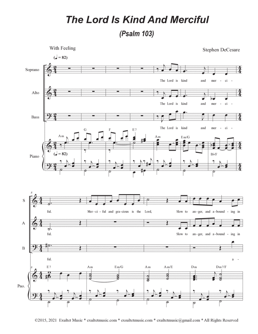 The Lord Is Kind And Merciful (Psalm 103) (Vocal Trio - (SAB)