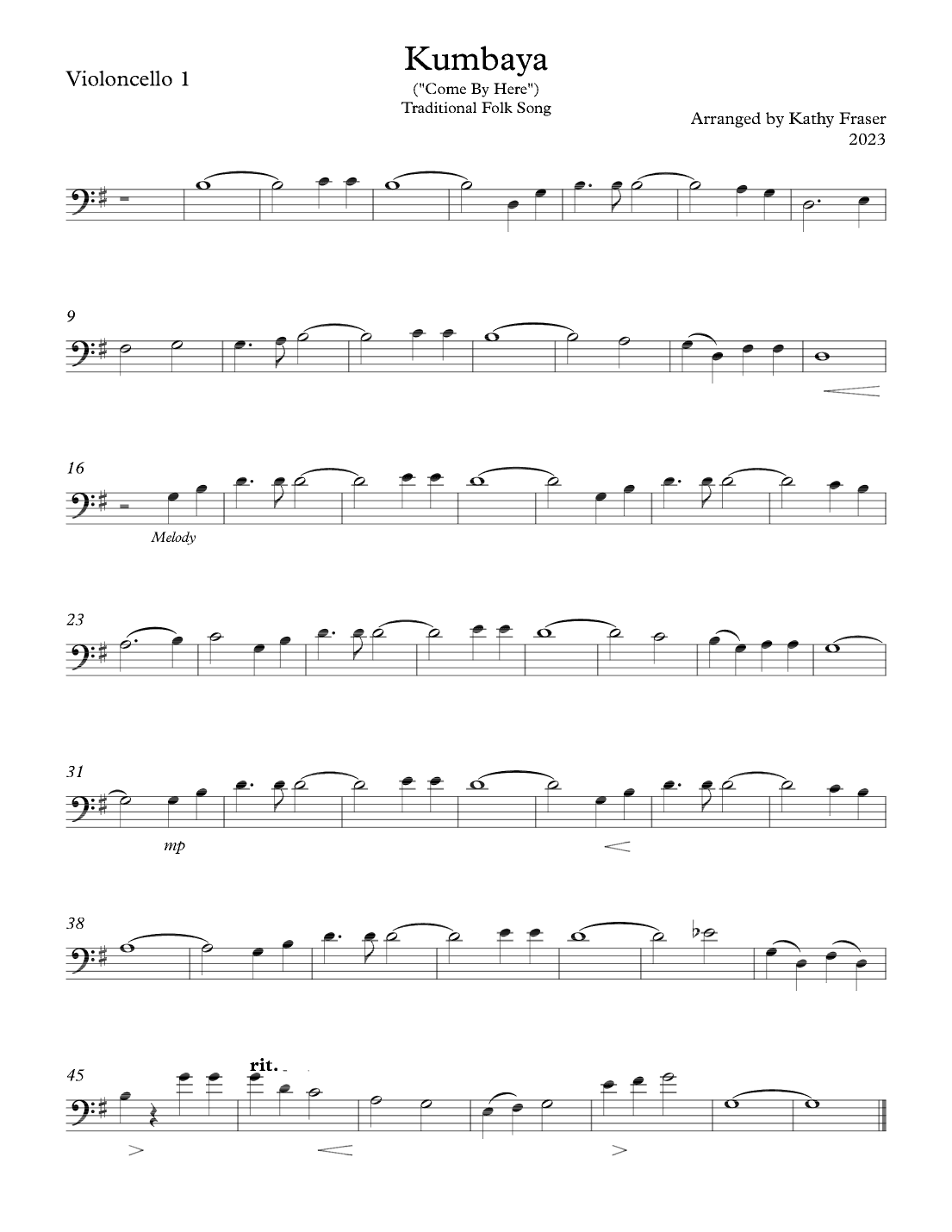 Kumbaya for Cello Duet (arr. Katherine L Fraser)