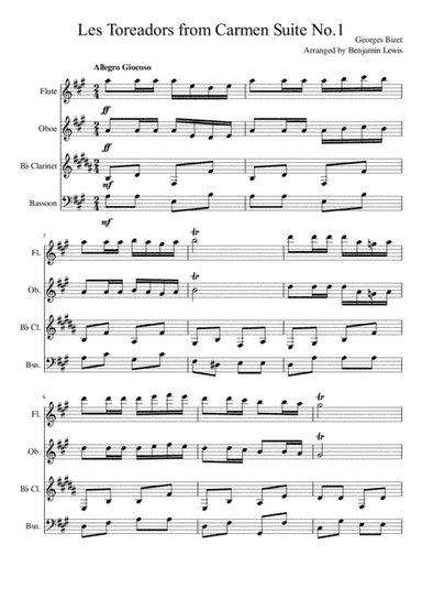 Les Toreadors from Carmen Suite No. 1 Arranged for Woodwind Quartet (arr. Benjamin Lewis)
