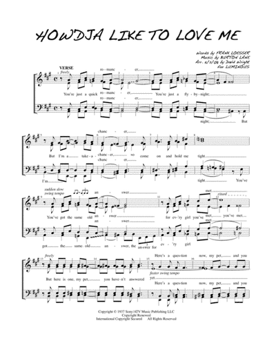 How'dja Like To Love Me (arr. David Wright)