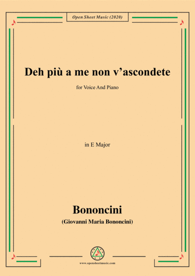 Bononcini,G.M.-Deh più a me non v'ascondete,in E Major,for Voice and Piano (arr. MSM)