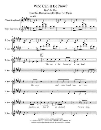 Who Can It Be Now? (arr. Brass Key Music)