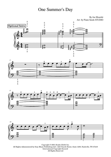 One Summer's Day (arr. Piano Seeds STUDIO)