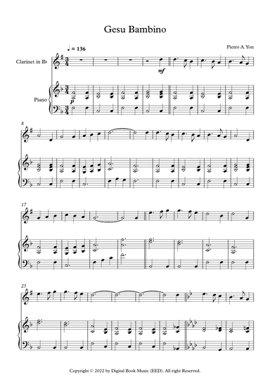Gesu Bambino (The Infant Jesus) - Pietro A. Yon (Clarinet + Piano) (arr. Digital Book Music)