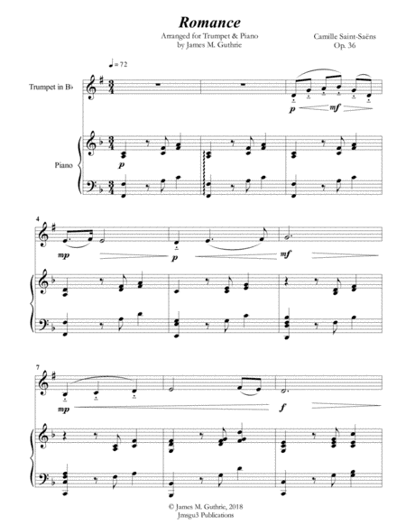 Saint-Saens: Romance for Trumpet & Piano (arr. James M. Guthrie, ASCAP)