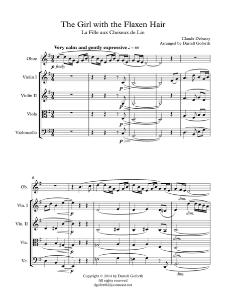The Girl with the Flaxen Hair for Oboe and String Quartet (arr. Darrell Goforth)