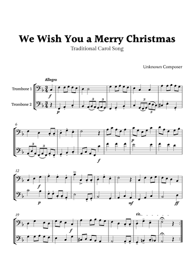We Wish you a Merry Christmas for Trombone Duet (arr. Rika K.)