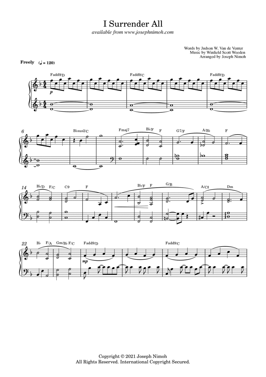 I Surrender All - Solo Piano (arr. Joseph Nimoh)