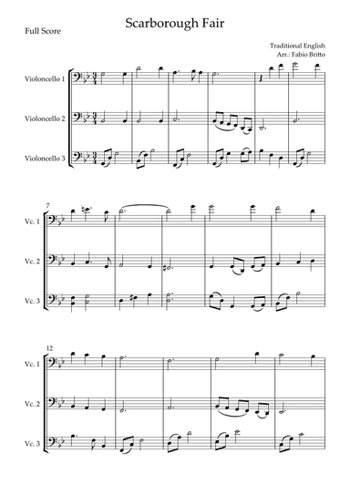 Scarborough Fair for Cello Trio (arr. Fabio Britto)