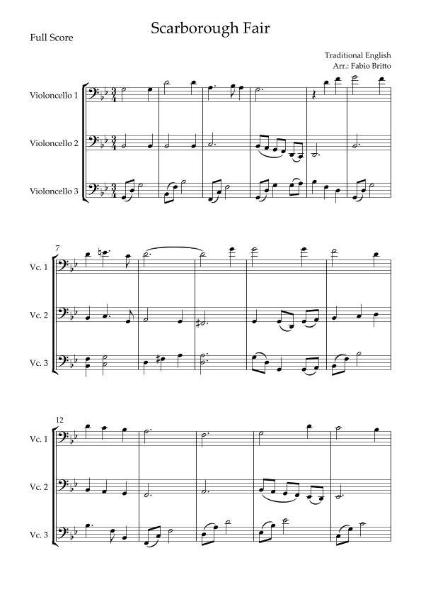 Scarborough Fair for Cello Trio (arr. Fabio Britto)