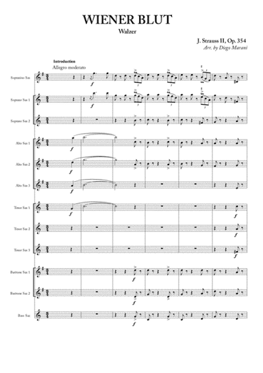 Wiener Blut for Saxophone Ensemble (arr. Diego Marani)